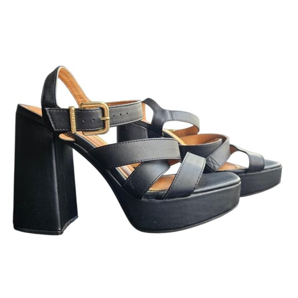 Vizzano Women's 5 Inch Platform Strap Sandal with Gold Buckle Accent Size 9 - Picture 1 of 12